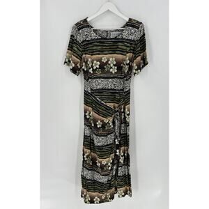 Jessica Howard Vintage Dress Womens 14 Green White Striped Tropical Tie Front